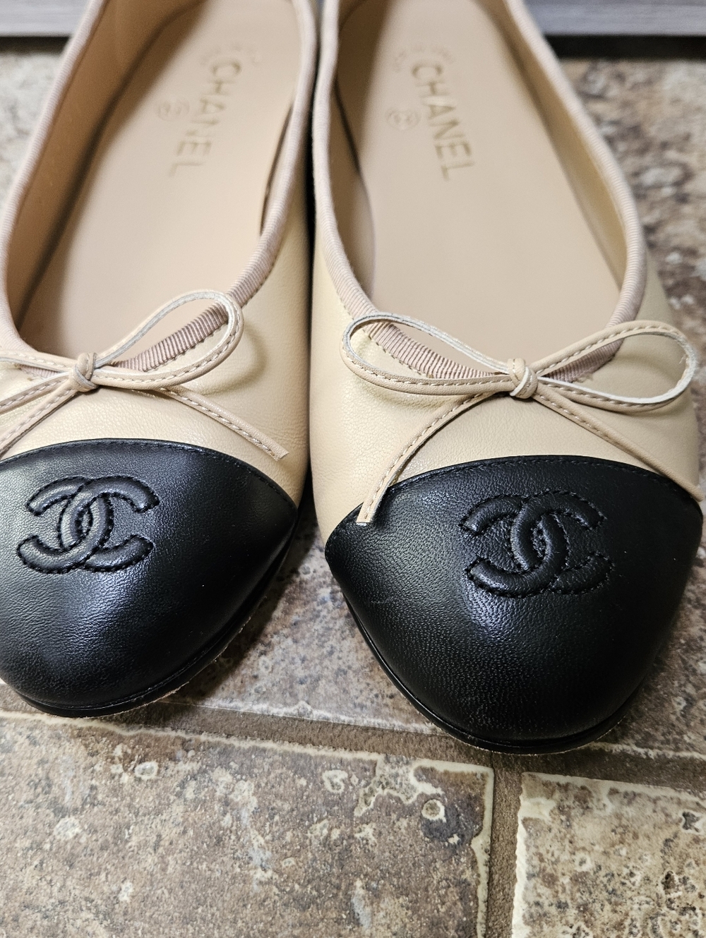 CHANEL Lambskin Cap Toe CC Ballerina Flats - Picture 9 of 15